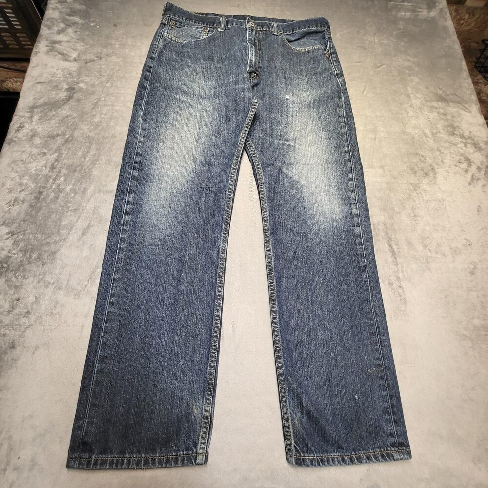 Levi's Jeans Mens 38x32 Blue Medium Wash Straight Distressed Denim Pockets